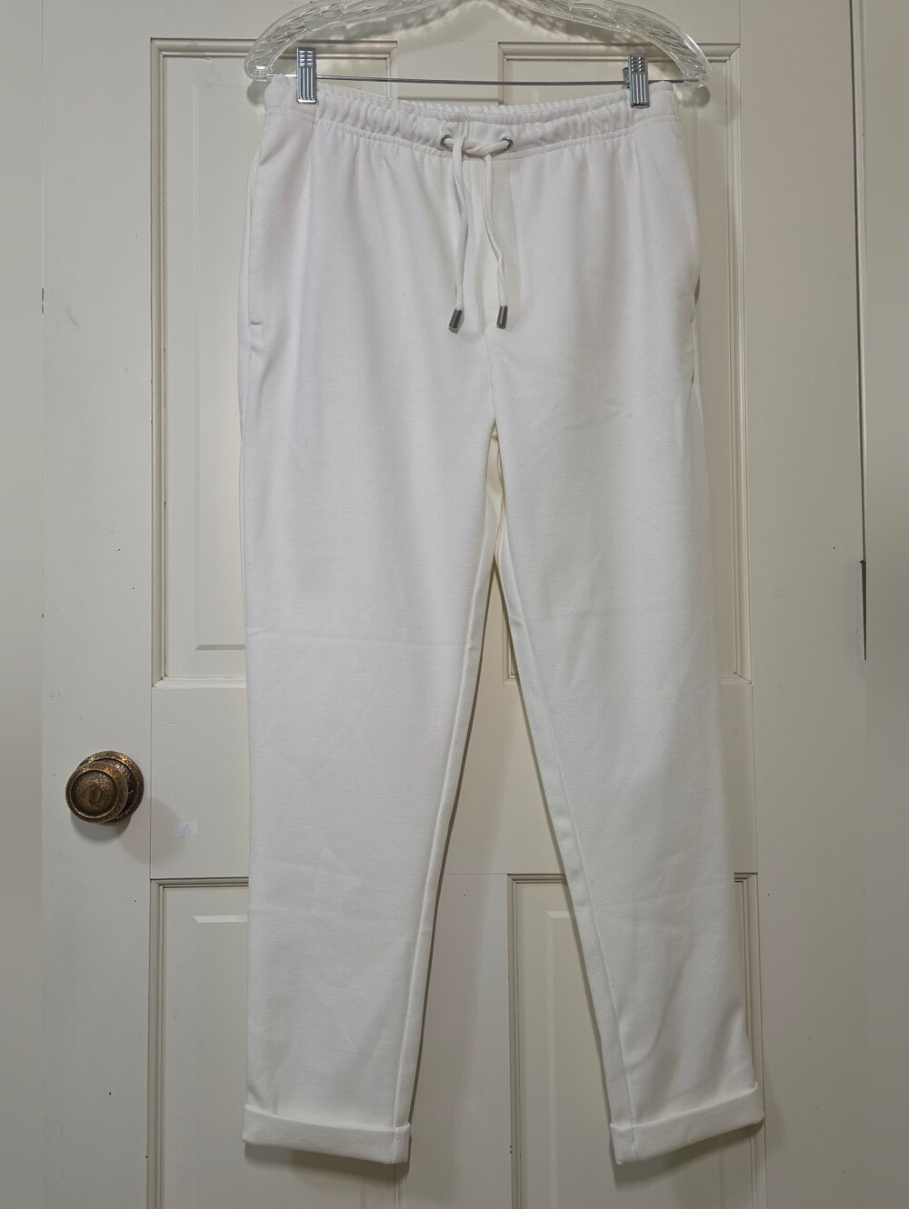 NWT Zara White Cuffed Jogger Pants With Pockets, Size Small